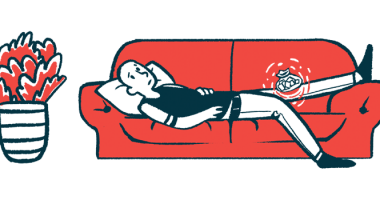 pain thresholds | Hemophilia News Today | Illustration of person lying on couch with ice pack on knee