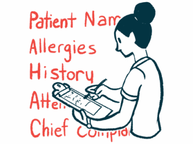 An illustration of a person completing paperwork on a clipboard.