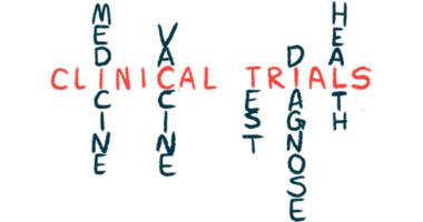 Related words are attached in a Scrabble-like fashion to the words: clinical trials.