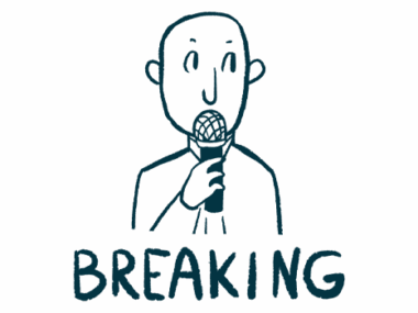 A breaking news illustration shows a person speaking into a microphone, with the word 
