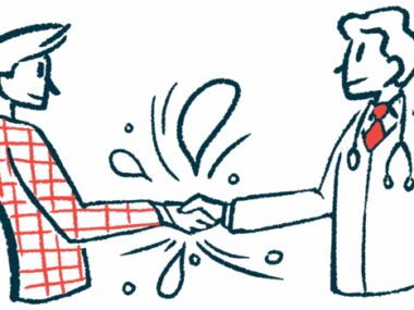 Illustration of two people shaking hands.