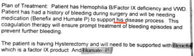 Hemophilia News Today | A copy of a treatment plan for Jennifer's radical hysterectomy and hernia repair uses the pronoun "his" instead of "her."