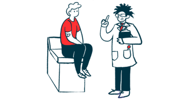 A doctor talks to a patient who sits on the edge of an examination table.