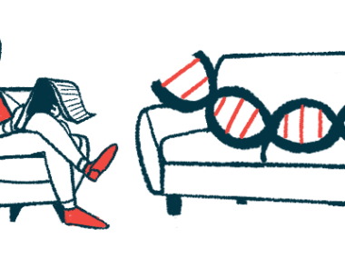 A DNA strand reclines on a couch in front of a therapist in this gene therapy illustration.