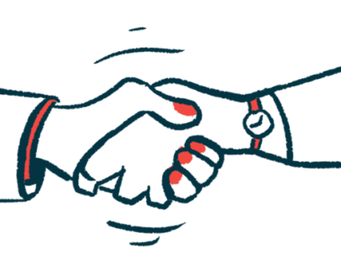 A close-up illustration of a handshake shows two clasped hands.