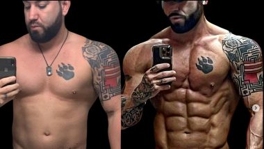 bodybuilder | Hemophilia News Today | a picture of L.A., left, and another with his bodybuilder physique