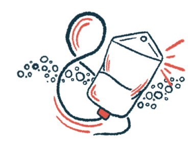 An IV is shown hanging from a stand.