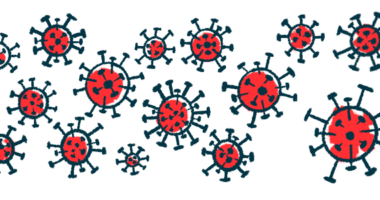 An illustration provides a close-up look at virus cells.