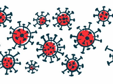 An illustration provides a close-up look at virus cells.