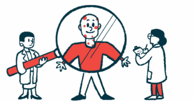 A person's head and upper body are enlarged by a giant magnifying glass.