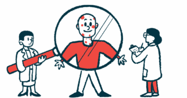 A person's head and upper body are enlarged by a giant magnifying glass.