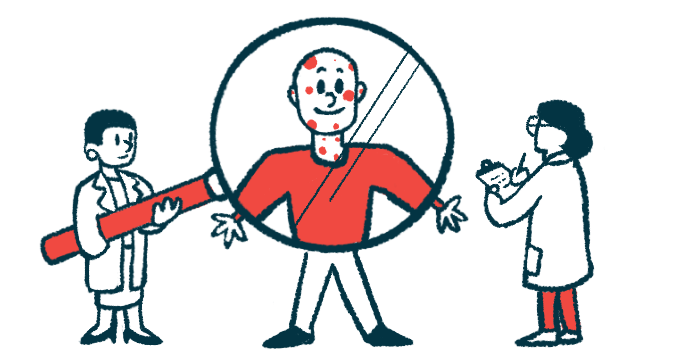 A person's head and upper body are enlarged by a giant magnifying glass.