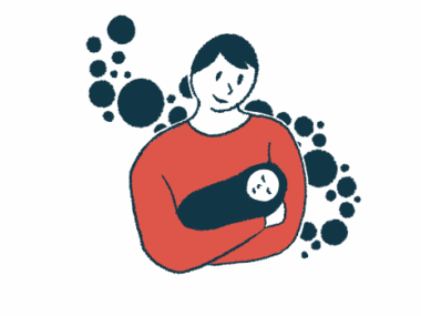 An illustration of a woman craddling a newborn infant.