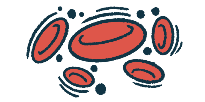 An illustration showing a group of red blood cells.