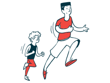 An illustration of two people running.