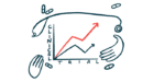 Two hands, a stethoscope, and a handful of pills surround a graph labeled 