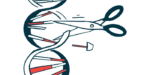 A scissor is seen cutting a strand of DNA.