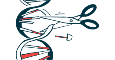 A pair of scissors is seen cutting a strand of DNA.