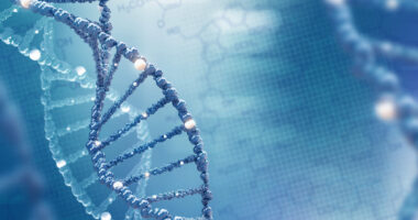 illustration of DNA strand on blue background