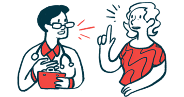 A woman speaks to a doctor.