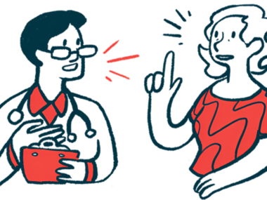 A woman speaks to a doctor.