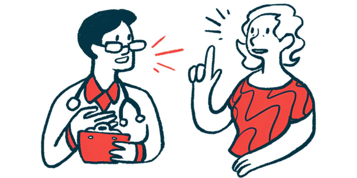 A woman speaks to a doctor.