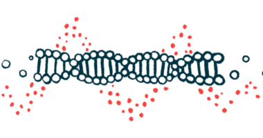 A close-up illustration of a DNA strand highlights its double-helix structure.