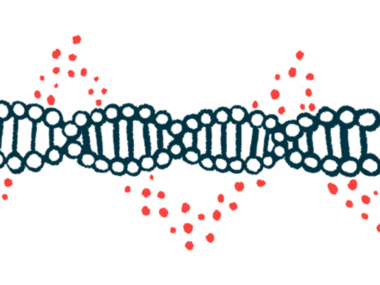 A close-up illustration of a DNA strand highlights its double-helix structure.