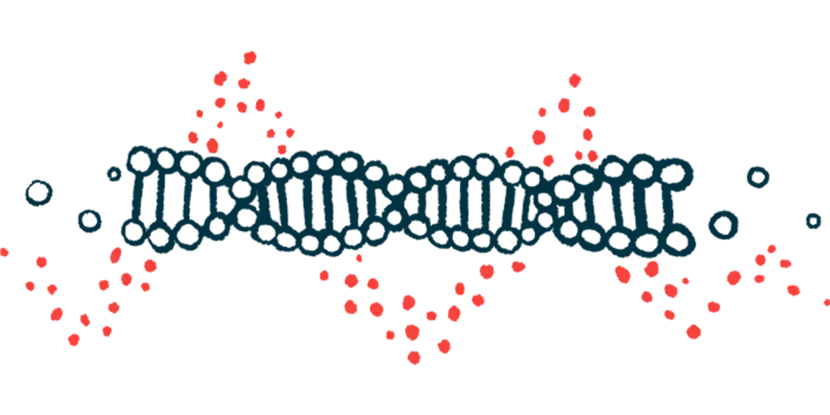 A close-up illustration of a DNA strand highlights its double-helix structure.