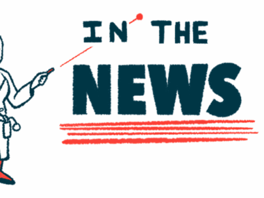 A person in a lab coat aims a pointer toward the words 