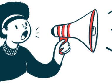 A woman shouts into a bullhorn.