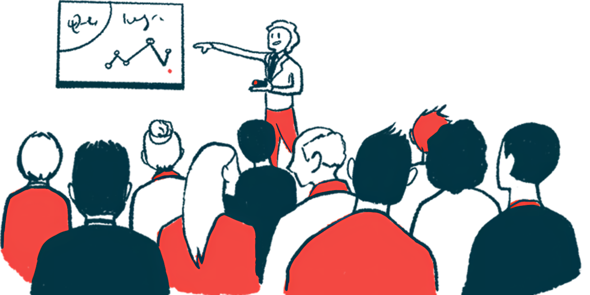 A person gives a presentation to an audience.