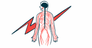 This illustration of the central nervous system shows the outline of a human body from the rear, with brain and spinal cord highlighted.