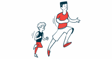 Illustration shows two people running.