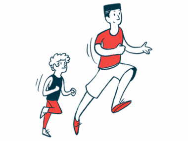 Illustration shows two people running.