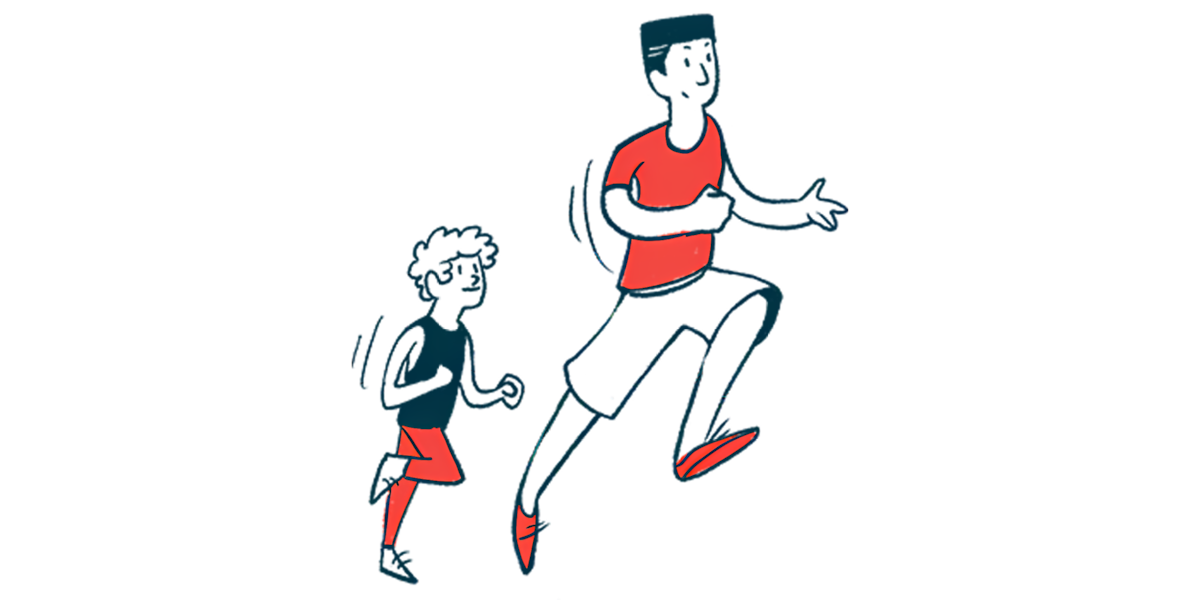Illustration shows two people running.