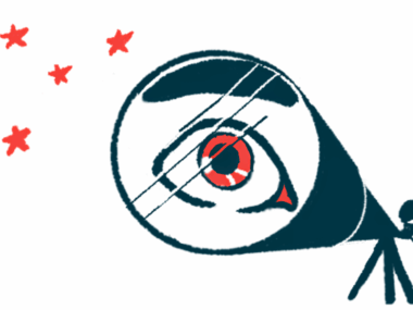 A human eye is seen in the lens of a gigantic telescope a person is using to look at the stars.