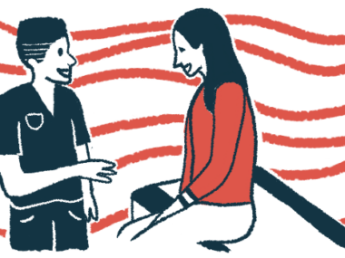 A woman sitting on an exam table is in conversation with a healthcare professional.