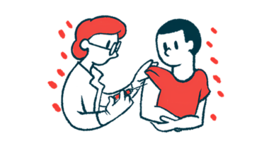 A clinician gives a patient a shot into the upper arm.