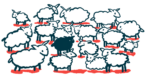 An illustration of sheep in a circle, with one black sheep in the middle.